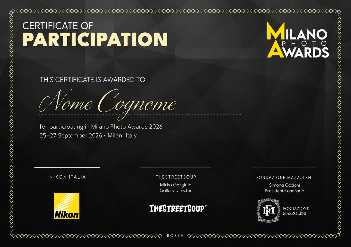 certificato Milano Photo Awards